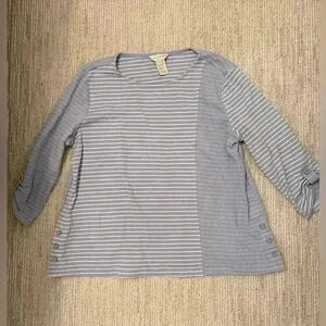 PL BLUE AND WHITE STRIPED QUARTER SLEEVE SHIRT
